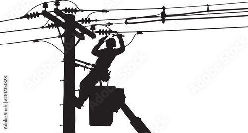 Electrician working on utility pole
