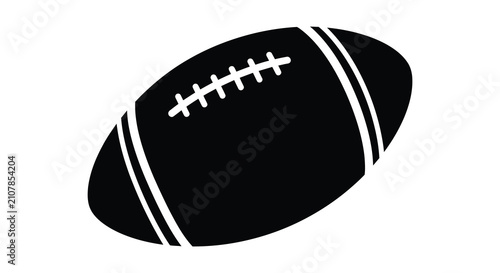 Quadro su tela American football with white stripes a black silhouette on a white background
