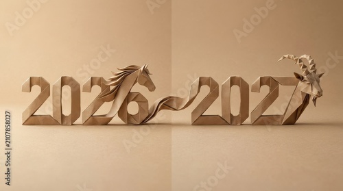 Origami 2026 and 2027 Year Transition with Horse and Goat Art