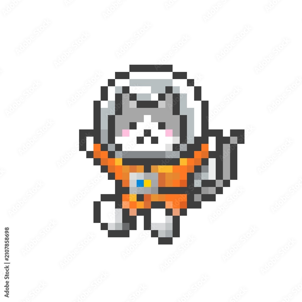 Fototapeta premium ドット絵の宇宙飛行士な猫