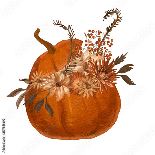 Pumpkin with Flowers Autumn Thanksgiving Floral Decoration