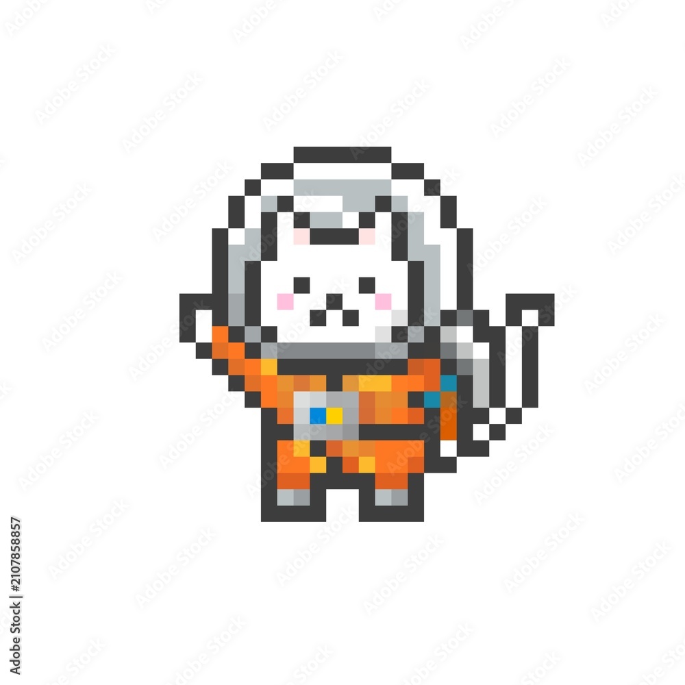 Fototapeta premium ドット絵の宇宙飛行士な猫