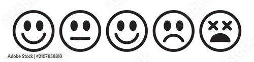 Photos Collection of diverse face emoticons showing happiness neutrality sadness and death on transparent background