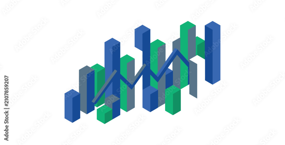 Fototapeta premium Isometric Bar Chart and Line Graph Infographic