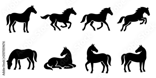 Canvastavla Horse silhouettes set in various poses including running, jumping, grazing, stan