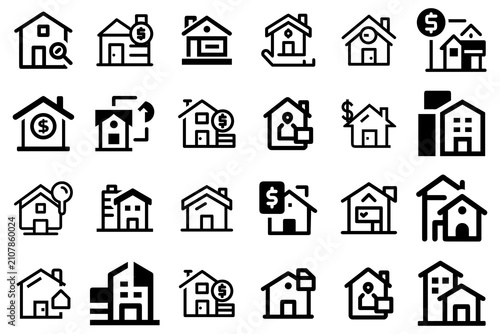Premium Real Estate & Property Line Icons Set  Modern Home, Mortgage, House Search, Building, Investment, Insurance, Editable Outline Vector Collection for Web, App, UI & Print
