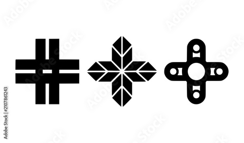 Obraz na płótnie Abstract cross geometric logo icon vector set black minimalist plus shapes isola