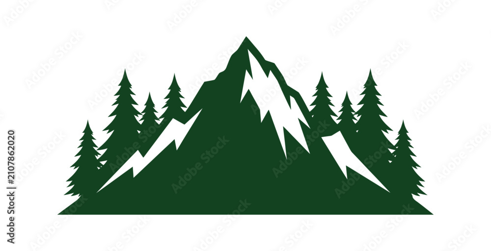 Fototapeta premium Minimalist Mountain and Pine Forest Vector Illustration