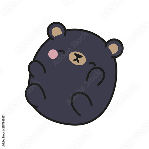 Cute cartoon bear illustration. Adorable round black bear character design.