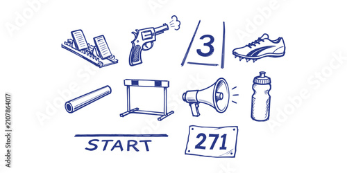 track and field athletics running race element collection hand drawn doodle icon set vector illustration