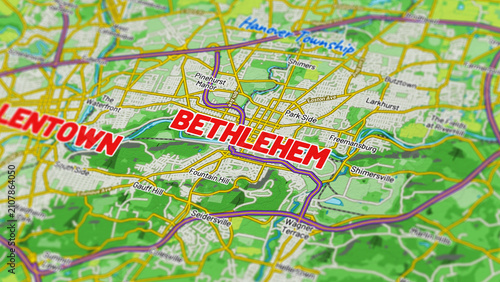 ### **Title Variations**
1. Macro View of Bethlehem Pennsylvania Map Showing Detailed Streets, Roads, and Geographic Layout