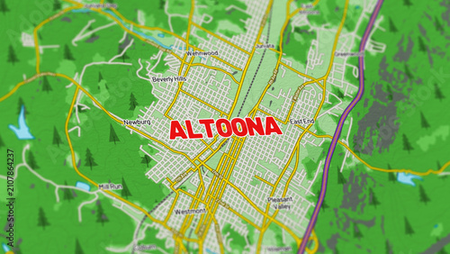 Macro View of Altoona Pennsylvania Map Showing Detailed Streets, Roads, and Geographic Layout