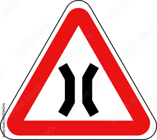 Bild auf Leinwand Narrow Road Ahead Traffic Sign Warning Vector Illustration