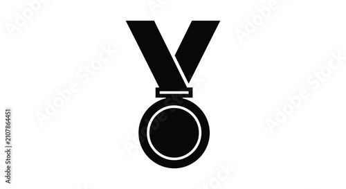 Foto Black silhouette of a medal with ribbon on a white background silhouette