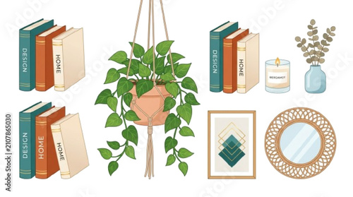 Hanging plant vector icon , ome decor items isolated on a pure white background.

