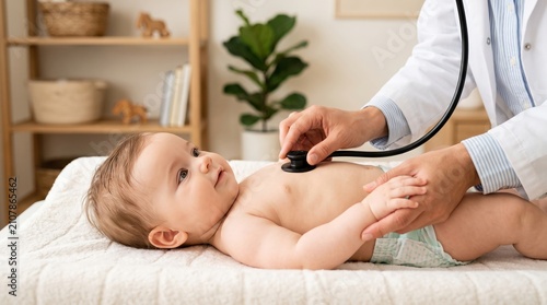 Pediatrician Examining Baby's Chest with Stethoscope During Checkup