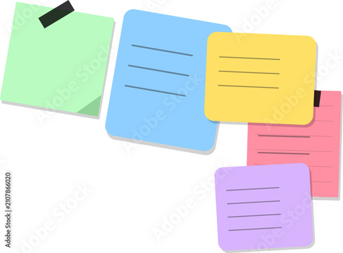 Colorful Flat Design Sticky Notes Collection with Text Placeholders for Planning, Organization, and Creative Projects