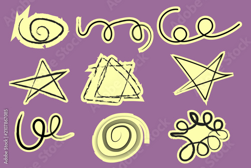 Hand Drawn Abstract Geometric Shapes, Star and Swirl Doodle Vector Elements | Art & Illustration