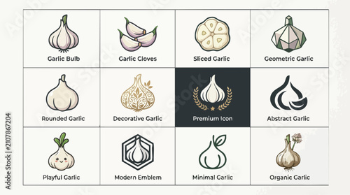 Bild auf Leinwand Collection of 12 distinct vector garlic illustrations for culinary branding desi