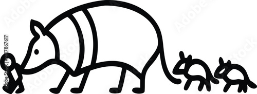 Картината върху платно Simple Black Line Icon of Armadillo Protecting Young from Human Interaction