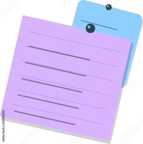 Flat Design Purple Notebook with Blue Clip and Paper Stack Illustration for Office or Education Presentation