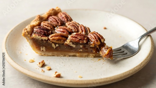 A slice of delicious pecan pie on a plate