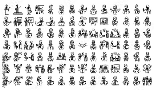 Black Outline Business People Doodle Sketch Vector Community Set