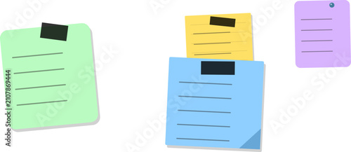 Colorful Flat Design Sticky Notes with Document Icons for Organization and Planning, Perfect for Business Presentations, Office Use