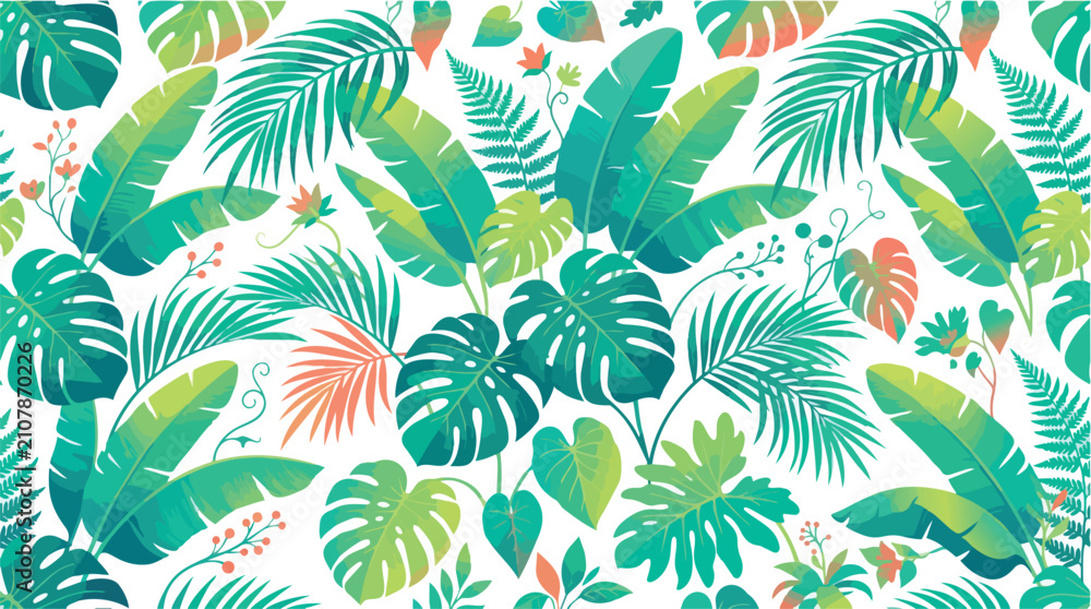 Fototapeta premium Watercolor tropical leaves seamless pattern background.
