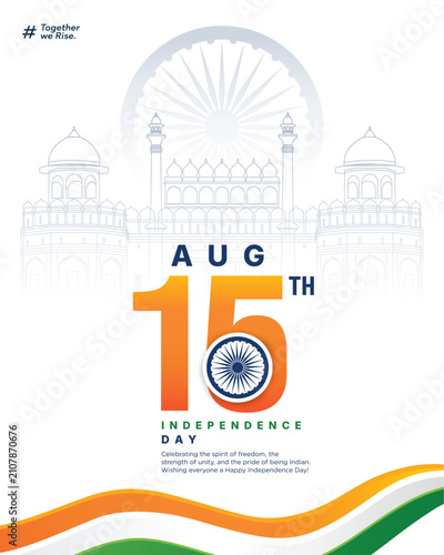 Creative 80th Independence Day of India 2026 horizontal banner featuring a central Ashoka Chakra, flowing tricolor wave, Red Fort skyline, and patriotic typography. Perfect for website headers, social