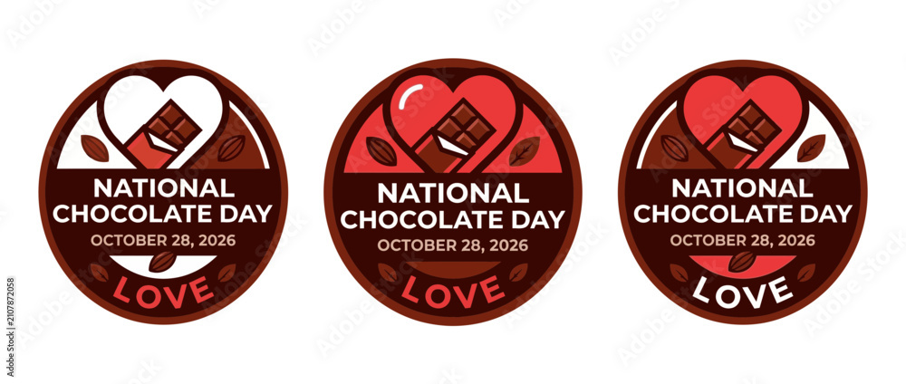 Obraz premium Set of Chocolate Celebration Badges with Heart and Cocoa Bar
