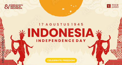 Indonesia Independence Day Banner with Traditional Indonesian Ornament, 17 August National Celebration Background, Cultural Festival Vector Template