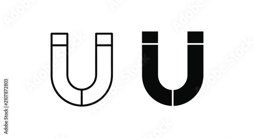 Fotografie Horseshoe magnet depictions in line art and solid silhouette magnetic attraction