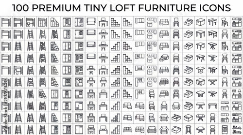 100 premium tiny loft furniture icons set