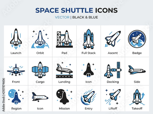 Space Shuttle Icons Vector Graphics.
