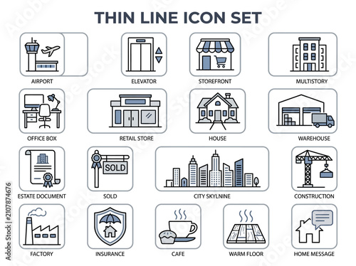 Thin line icons for business communication.