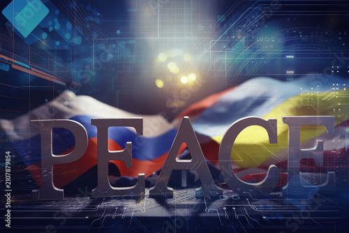 Fotografie Double exposure Peace Word and abstract technology background