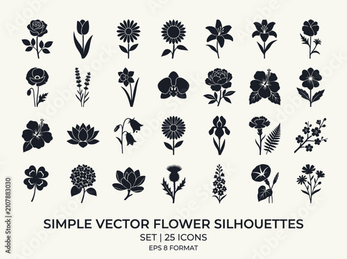 Vector Flower Silhouettes Set Icons.