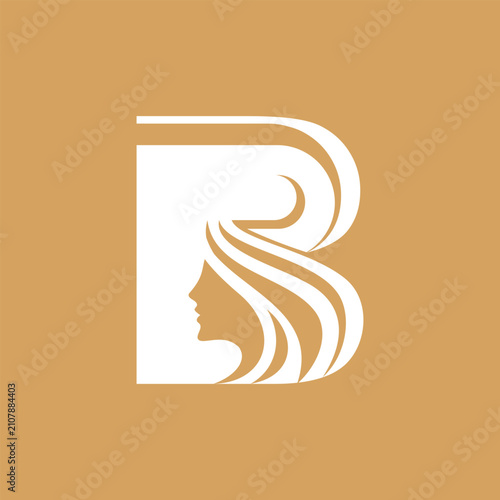 beauty logo, woman face with flowing hair