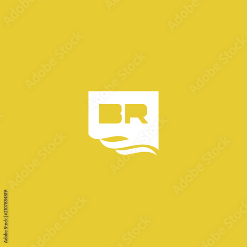 abstract negative space BR logo on yellow background and wave icon