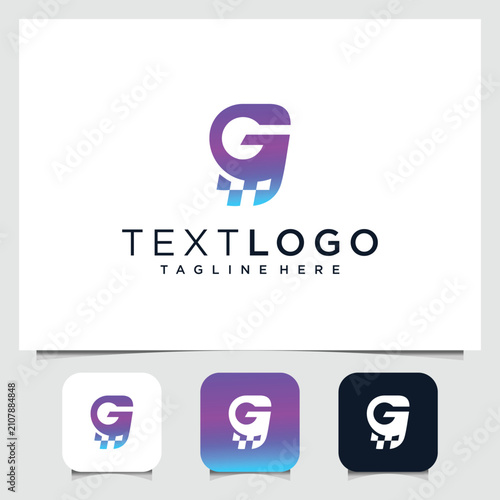modern technology letter G logo design with text logo tagline