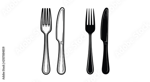 фотографія Fork And Knife Utensils Displayed As A Black Silhouette cutlery flatware