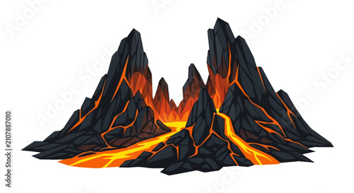 Fotografie Active volcano erupting with glowing orange lava flows