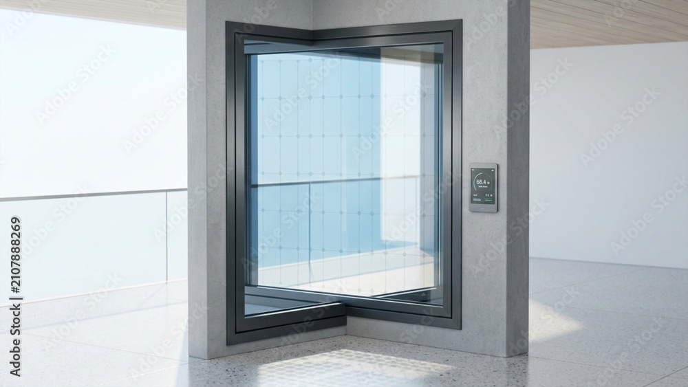 Fototapeta premium 3D Isometric Smart Window with Transparent Solar Cells