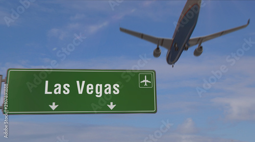 Airplane landing and arrive in Las Vegas