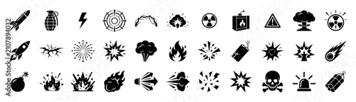 Canvas Print Set of danger and explosion icons including bomb, grenade, fire, nuclear, explos