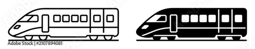 Fotografi Black and white icons of modern high-speed trains on tracks on transparent backg