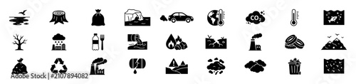 Fotografía Environmental pollution and climate change icons set in black silhouette style,
