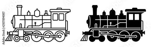 Fotografía Black and white vector illustration of vintage steam locomotive train side view