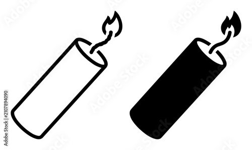 Black and white vector icons of lit dynamite sticks with burning fuses on transparent background